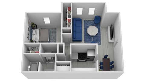 Floor plan for 1 bed, 1 bath, 865 sqft